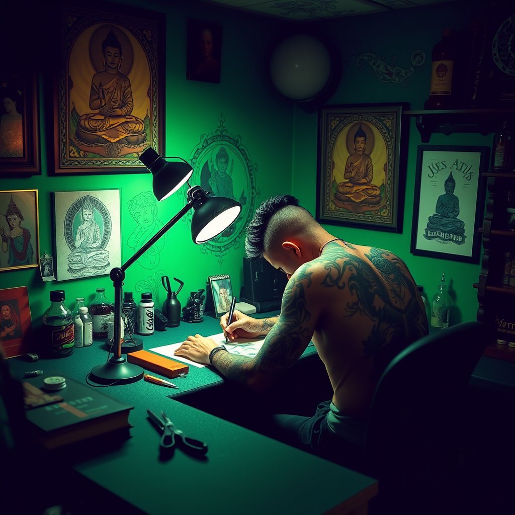 Artist working in Sparkle Ink Tattoos studio Lahore